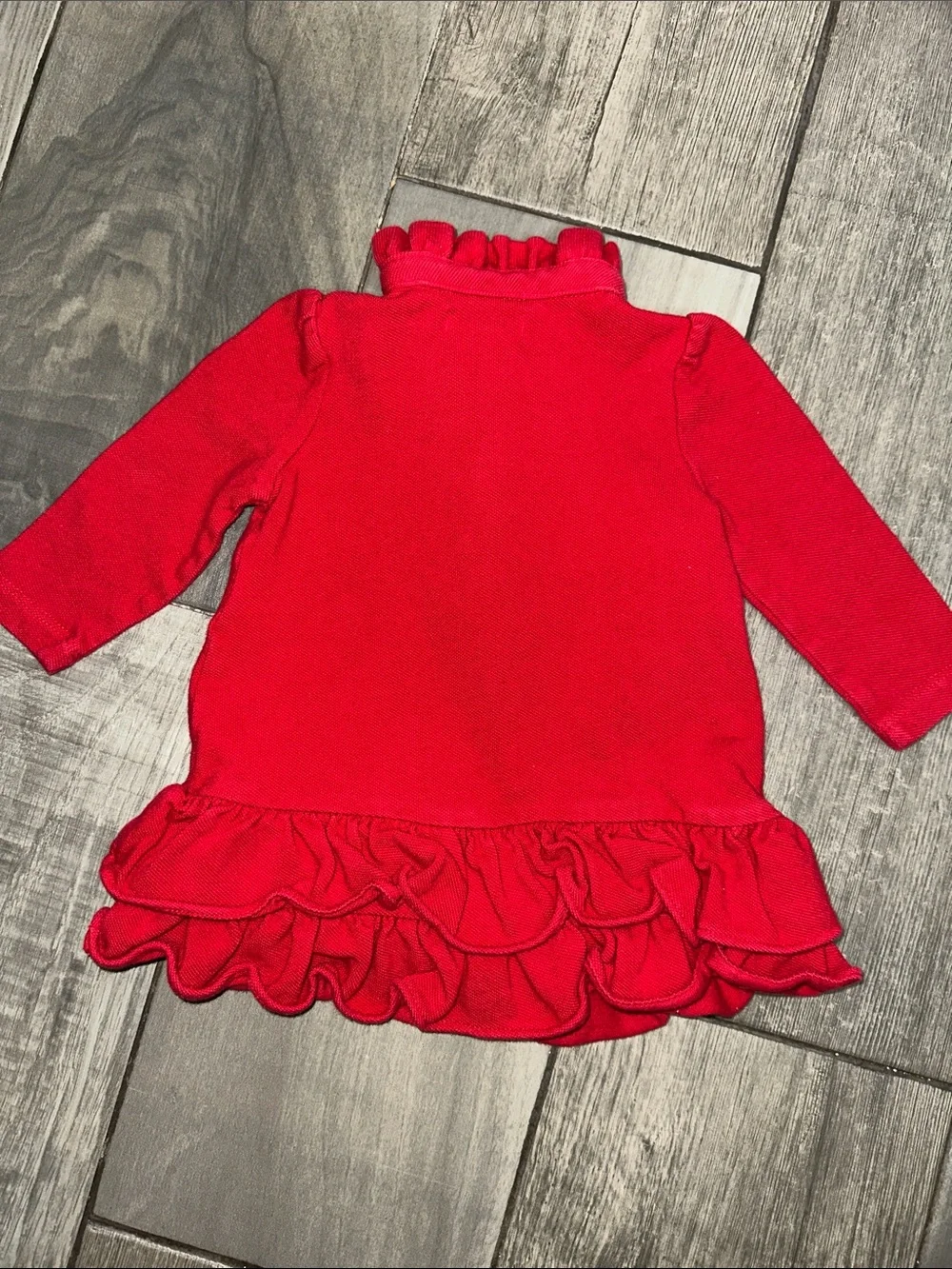 Ralph Lauren Red Baby Dress Ruffle Gold Pony Long Sleeve Girl‎ Size 6 months